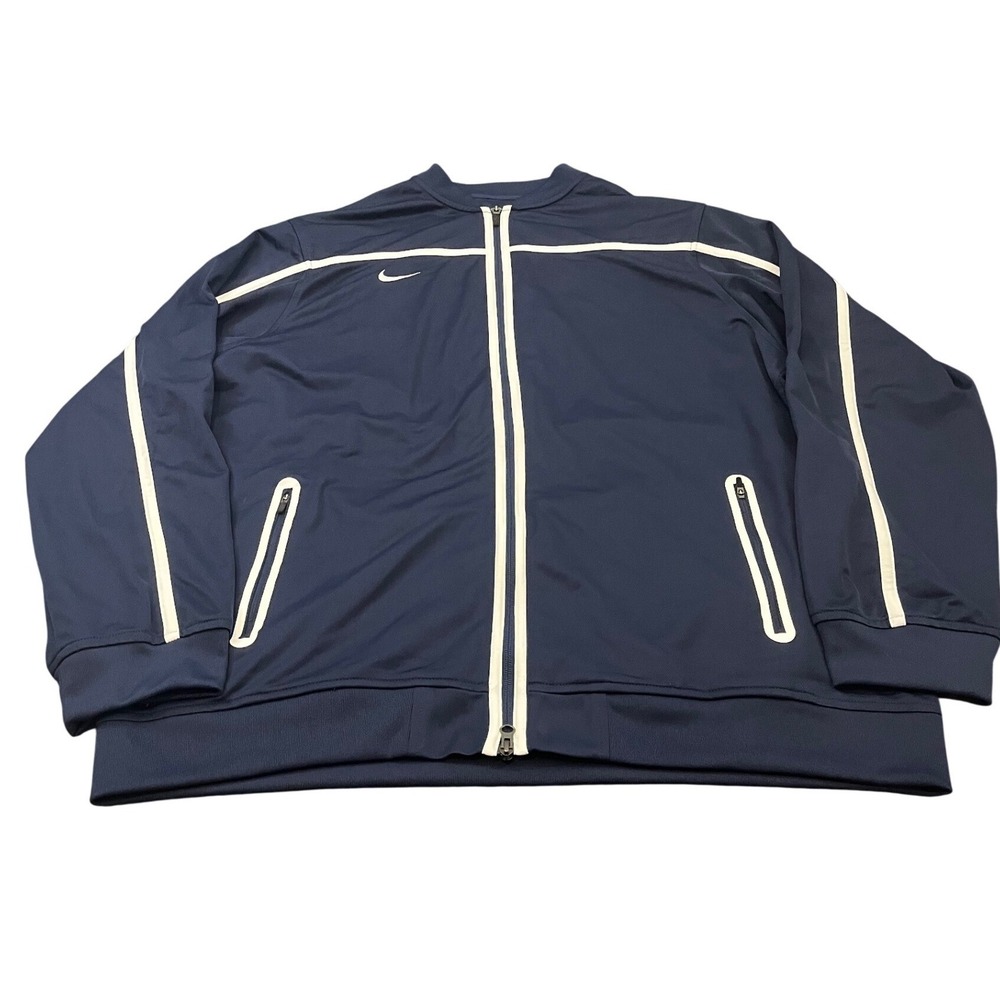 Y2K Nike Track Jacket Mens XXL‎ Navy Blue Dri-Fit Full Zip White Trim 1673